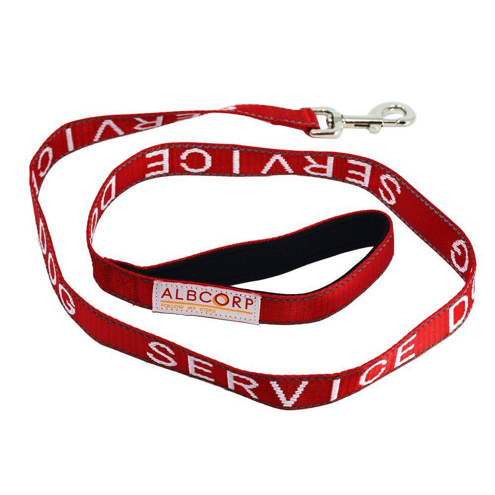 Coleira Albcorp Service Dog — bordada — com alça acolchoada de neoprene e fios refletivos, 4 pés, para arreios, coletes ou coleiras, vermelha