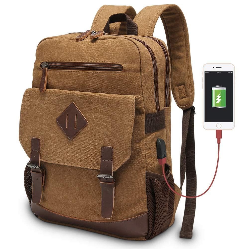Mochila de lona Modoker Vintage Mocksack 15.6" para laptop marrom