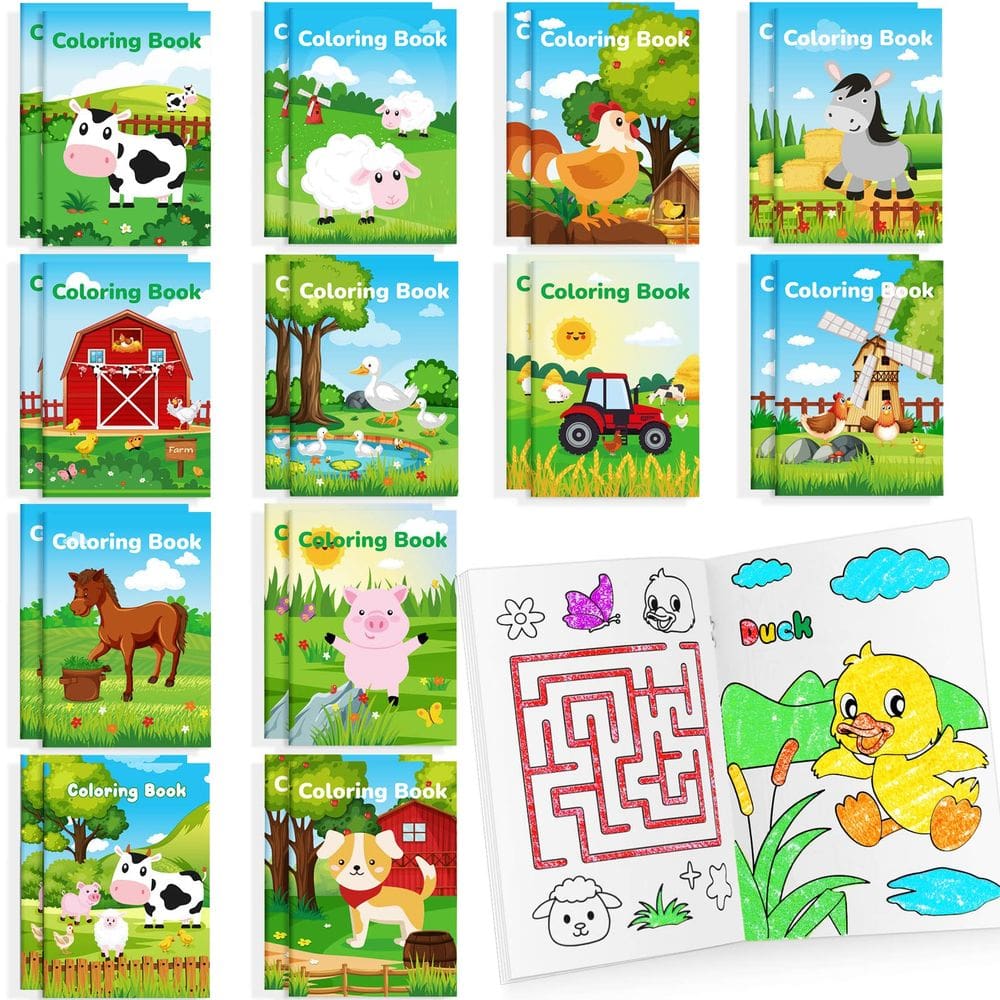 Livros para colorir BenLouis Farm Animals Kids Party Favors x24