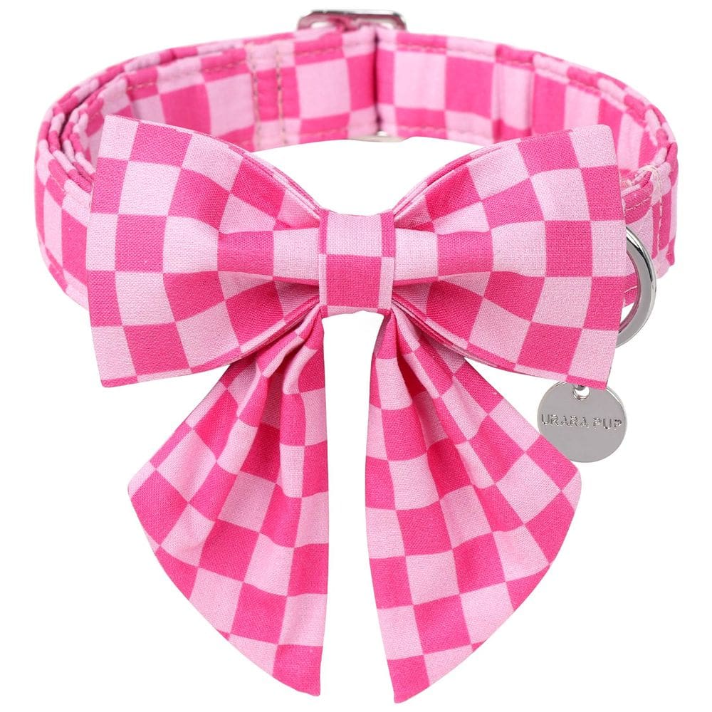 Coleira de cachorro UP URARA PUP Pink xadrez para cachorros