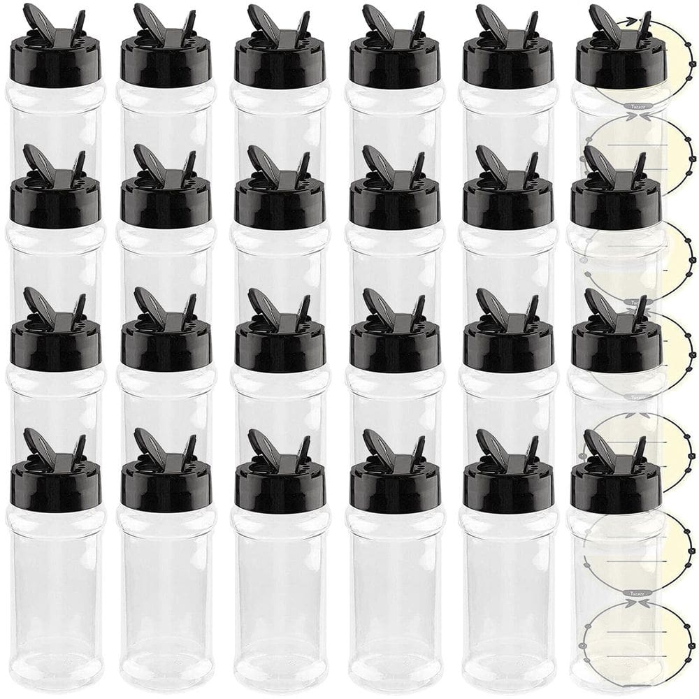 Frascos de especiarias TUZAZO 90 ml de plástico com tampas de agitador, 24 unidades transparentes