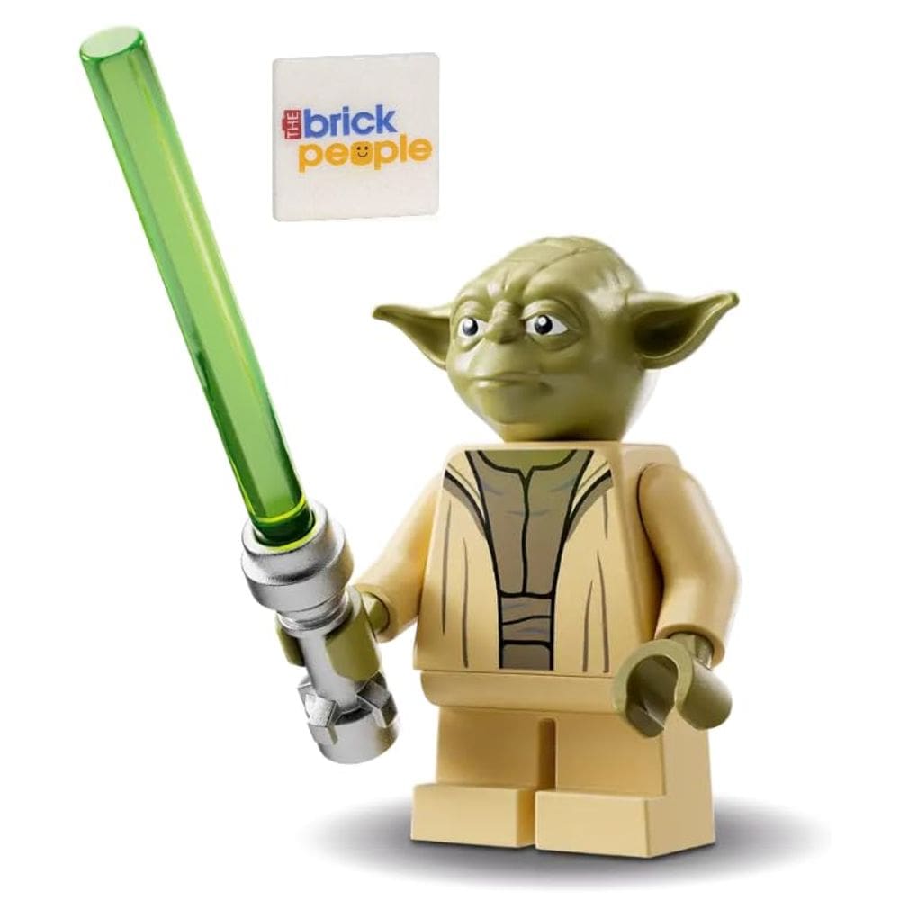 Minifigura de brinquedo LEGO Star Wars Yoda com sabre de luz e bastão