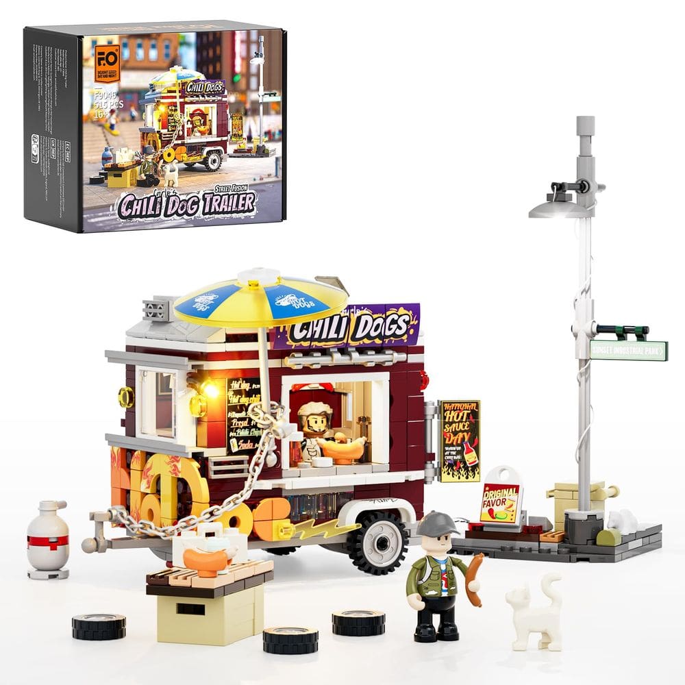 Conjunto de tijolos de construção FUNWHOLE Chili Dog Trailer com iluminação 515 unidades
