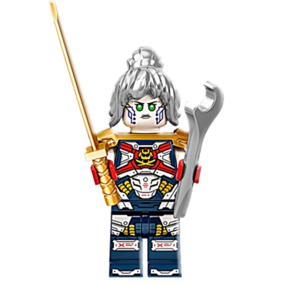 Minifigura LEGO Ninjago PIXAL com chave inglesa e Katana dourada