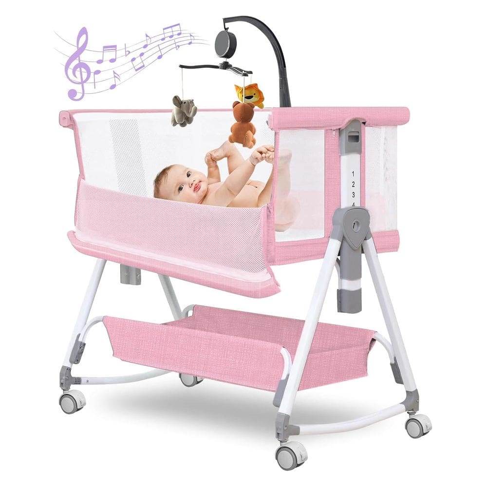Berço de bebê Donpemu 3 em 1, dorminhoco de cabeceira com brinquedo musical