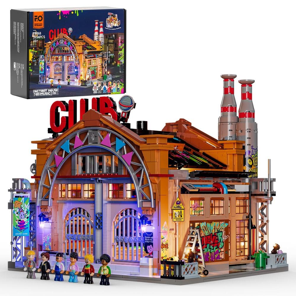 Conjunto de tijolos de construção FUNWHOLE Factory House of Music com luzes