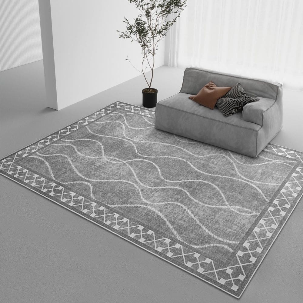 Tapete de área DeWeike Modern Bordered lavável de 4 x 6 pés para sala de estar