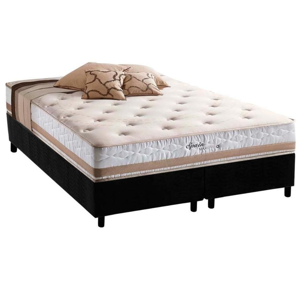 Cama Box Queen: Colchão Molas Herval Maxspring Spain + Base Crc Suede Black(158X198)