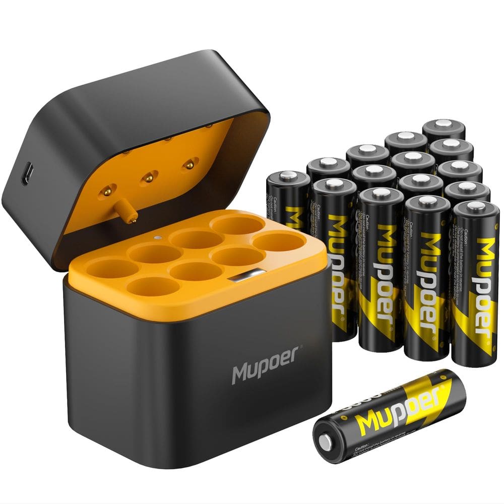 Baterias de lítio AA recarregáveis Mupper 16x 3600mAh 1.5V