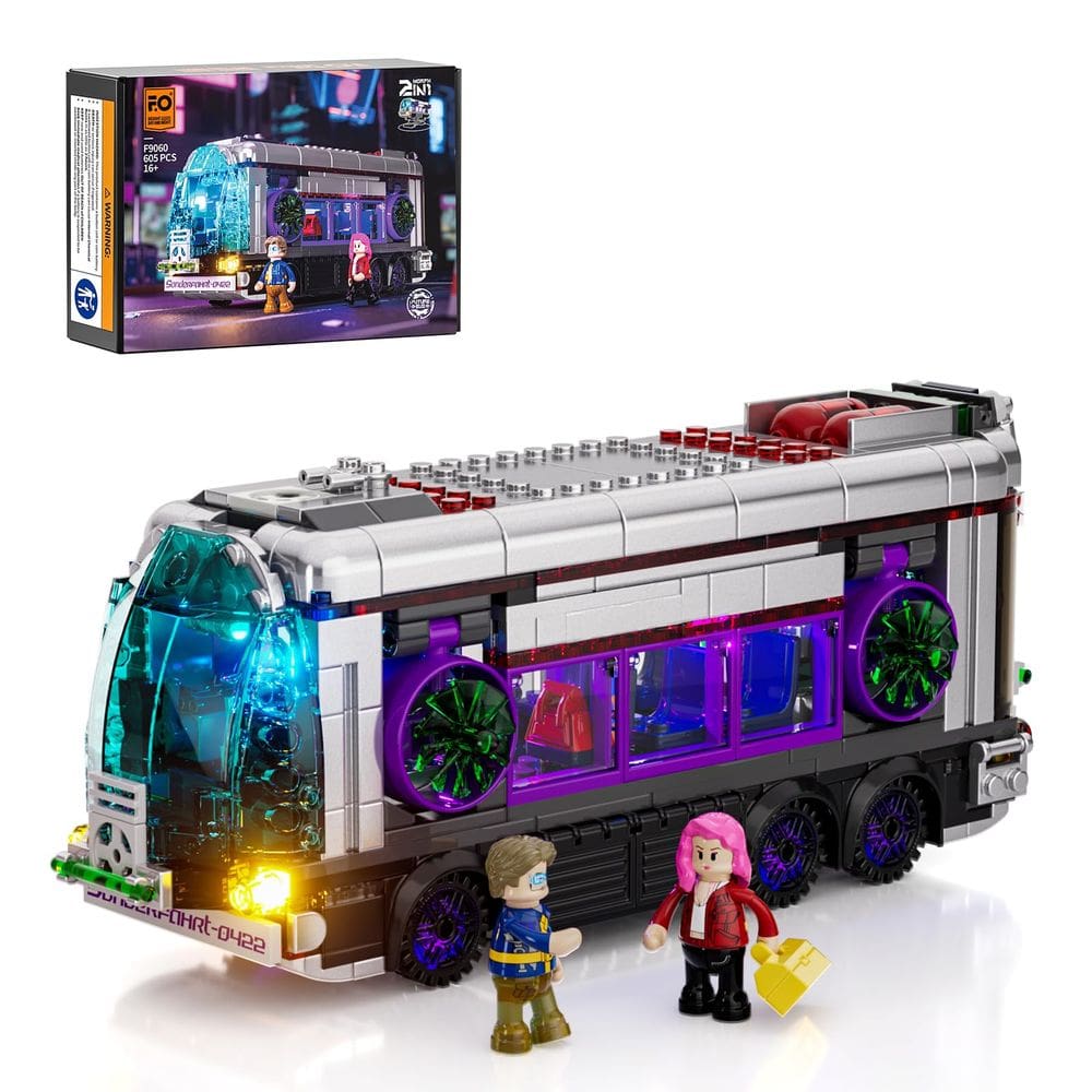 Conjunto de tijolos de construção FUNWHOLE Cyberpunk Future-Bus com luzes 605 unidades