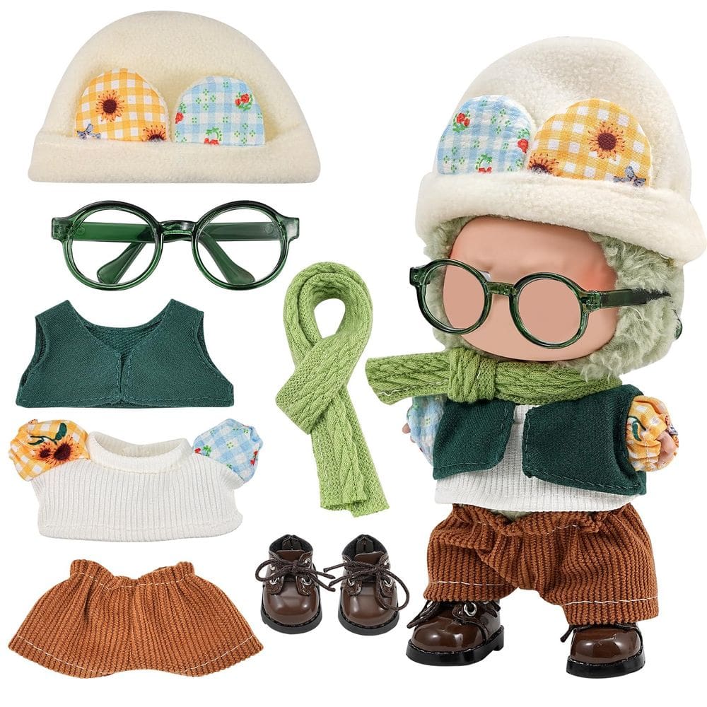 Conjunto de roupas de boneca para bonecas Labubu de 17 cm com acessórios verdes