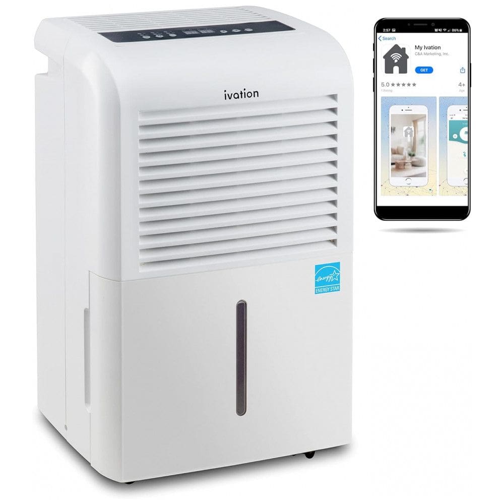 Desumidificador para Grandes Ambientes 9L até 420 m2 com Controle Inteligente e Bomba de 16W Integrada, 110V, Ivation, Branco