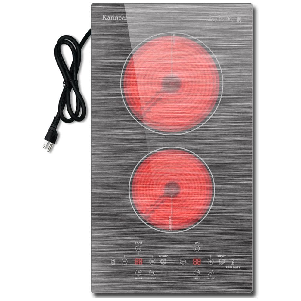 Cooktop Elétrico Karinear de 2 Bocas, 110V, 30 cm, Tampo de Vidro com Padrão Bonito - Preto/Cinza