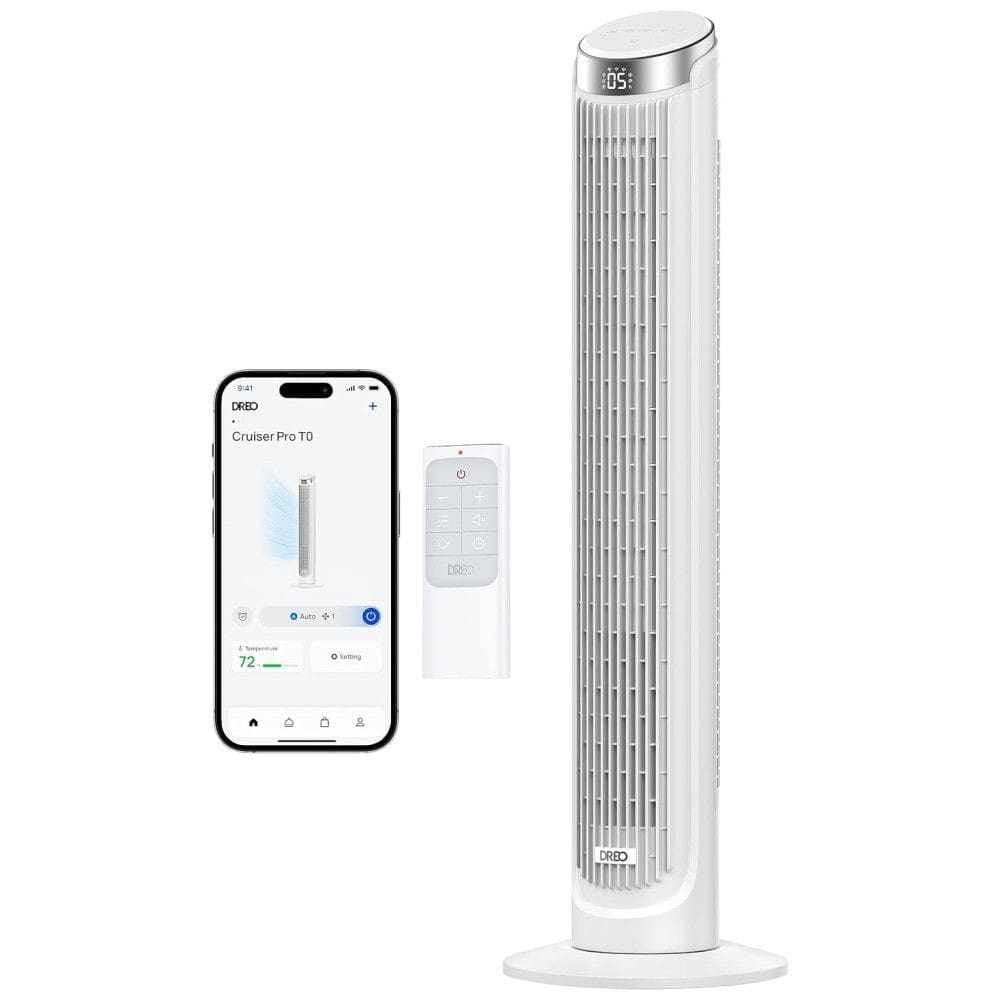 Ventilador deTorre Inteligente com Ar Frio, Ventilador de Pé para Quarto, Oscilação 90°, Silencioso com Controle Remoto, Timer, Dreo