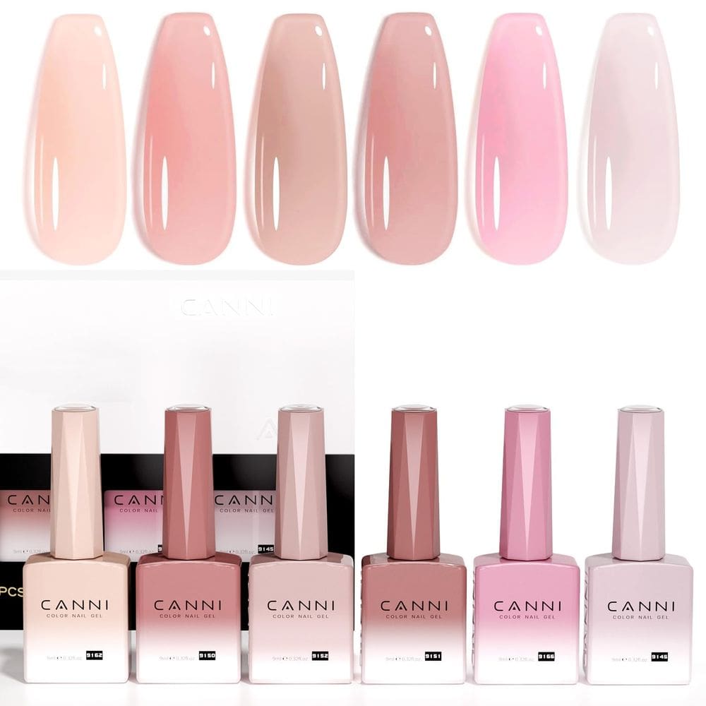 Conjunto de esmaltes CANNI Sheer Jelly Pink Gel 9mL x6 com lâmpada UV