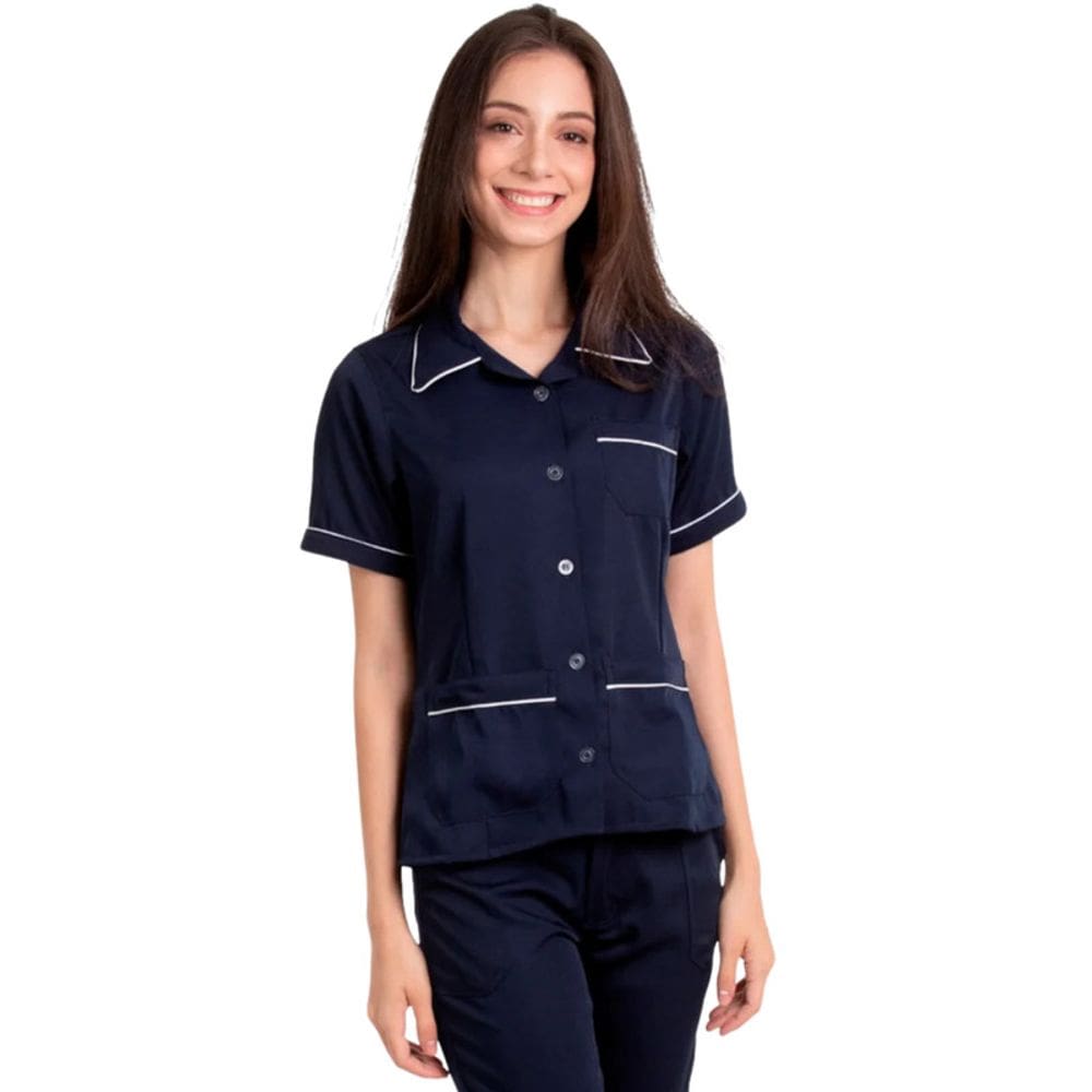 Jaleco Feminino Two Way Azul Marinho Manga Curta