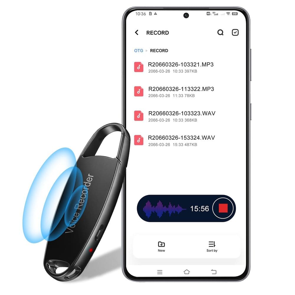 Gravador de voz digital Vormooi 64GB com reprodução 1536kbps