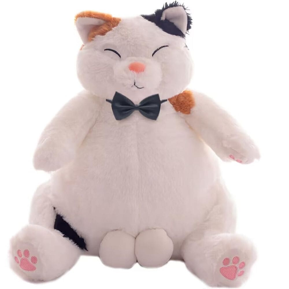 Gato gordo de pelúcia de pelúcia com bola 35 cm marrom branco