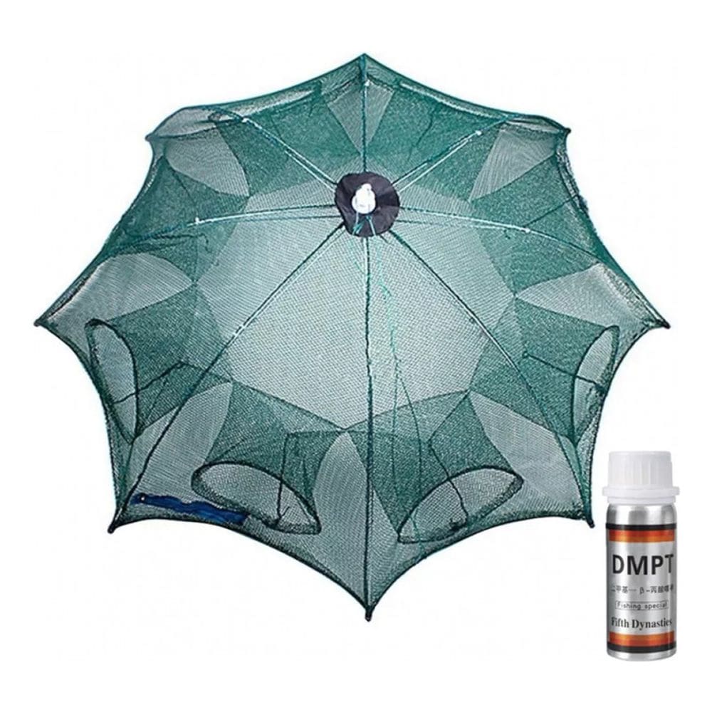 Rede de pesca reabitada automática de 8 furos, nylon verde, 95 cm