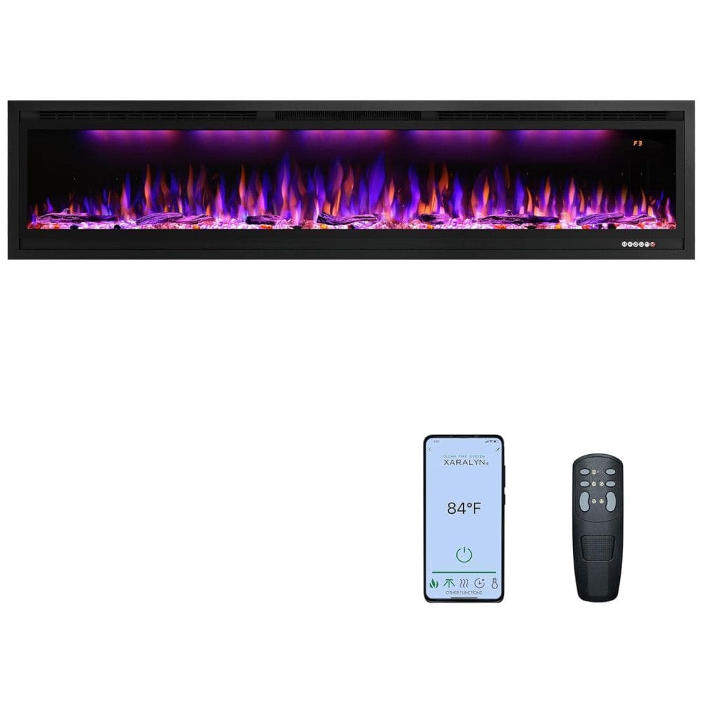 Lareira Elétrica de Embutir A45x194L cm com Temporizador, Controle Remoto, termostato e 9 Combinações de Cores, 110V 1500W, RODALFLAME