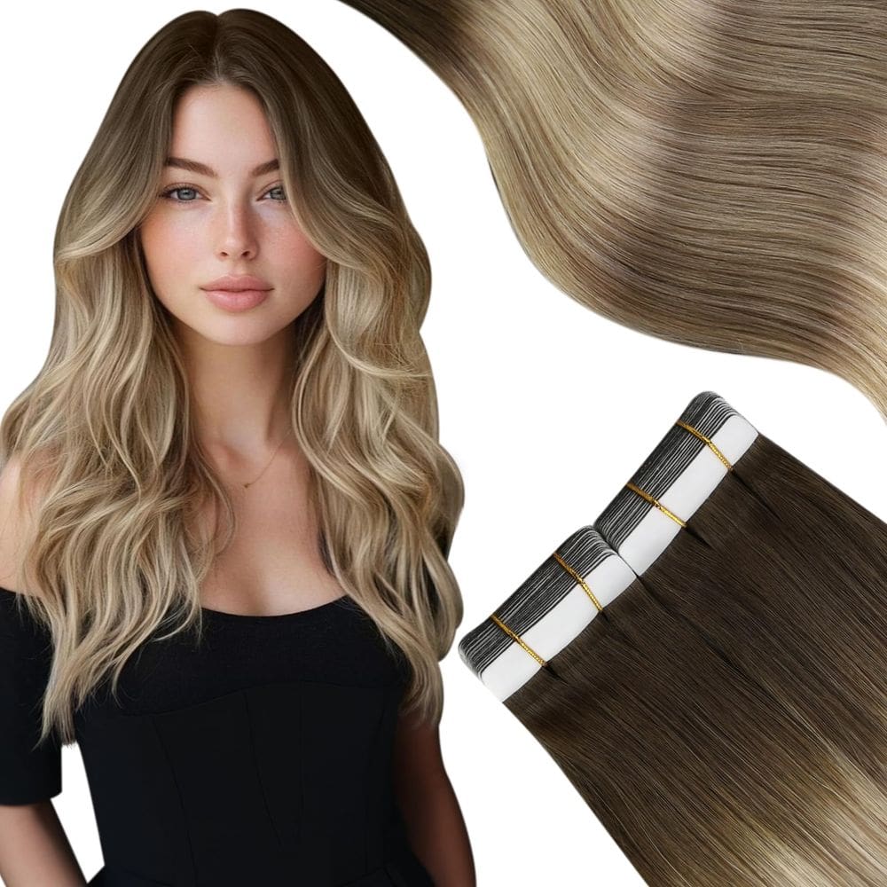 Fita adesiva em extensões de cabelo Moresoo 22 polegadas 50 g Brown Ombre Blonde