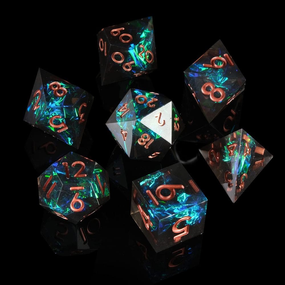 Conjunto de dados YEMEKO Sharp Edge, resina artesanal para DND TTRPG