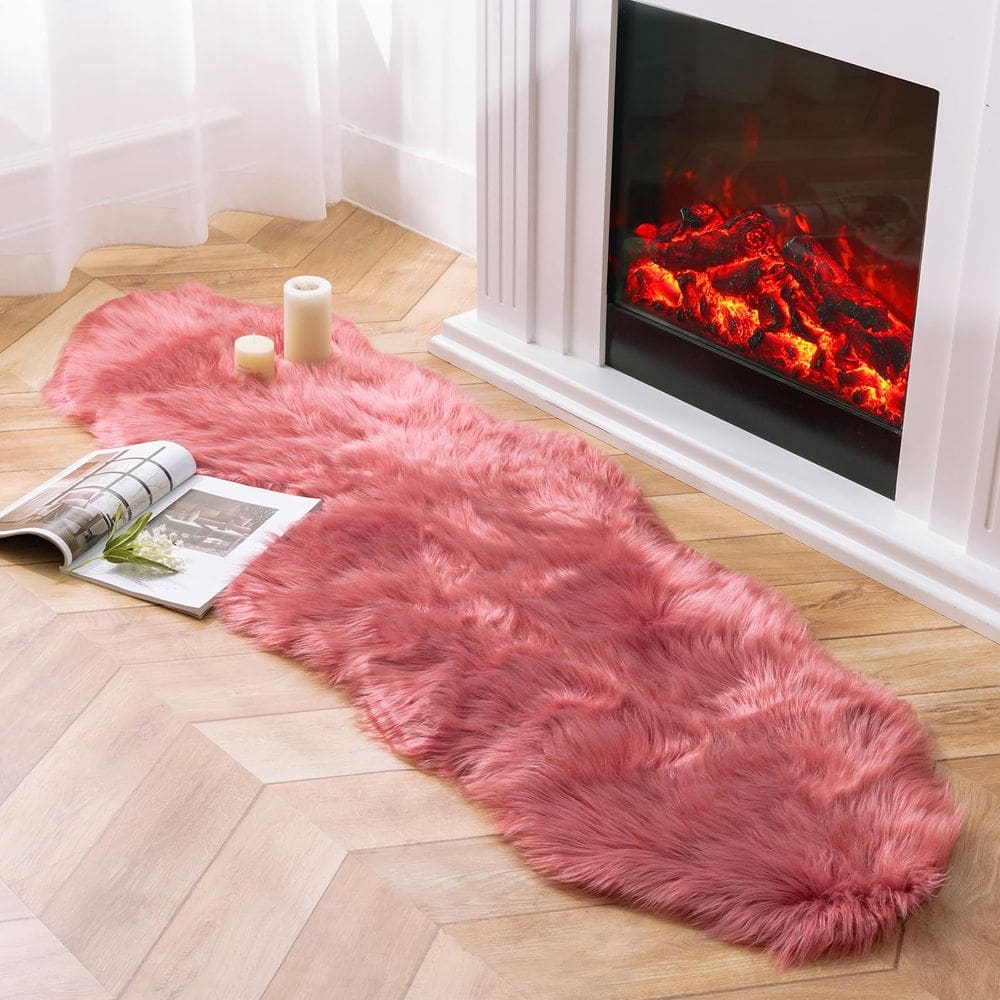 Tapete Ashler Faux Fur Fluffy Shaggy 60x180cm Rosa Blush Lavável