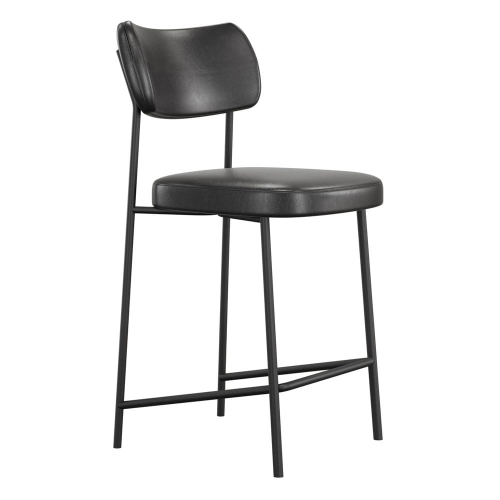 Banqueta Média Para Cozinha Lila Estofada com Encosto Couríssimo Preto - Desk Design