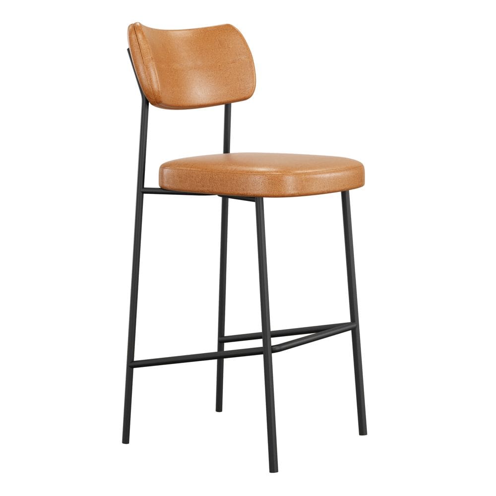 Banqueta Alta Para Cozinha Lila Estofada com Encosto Couríssimo Whisky - Desk Design