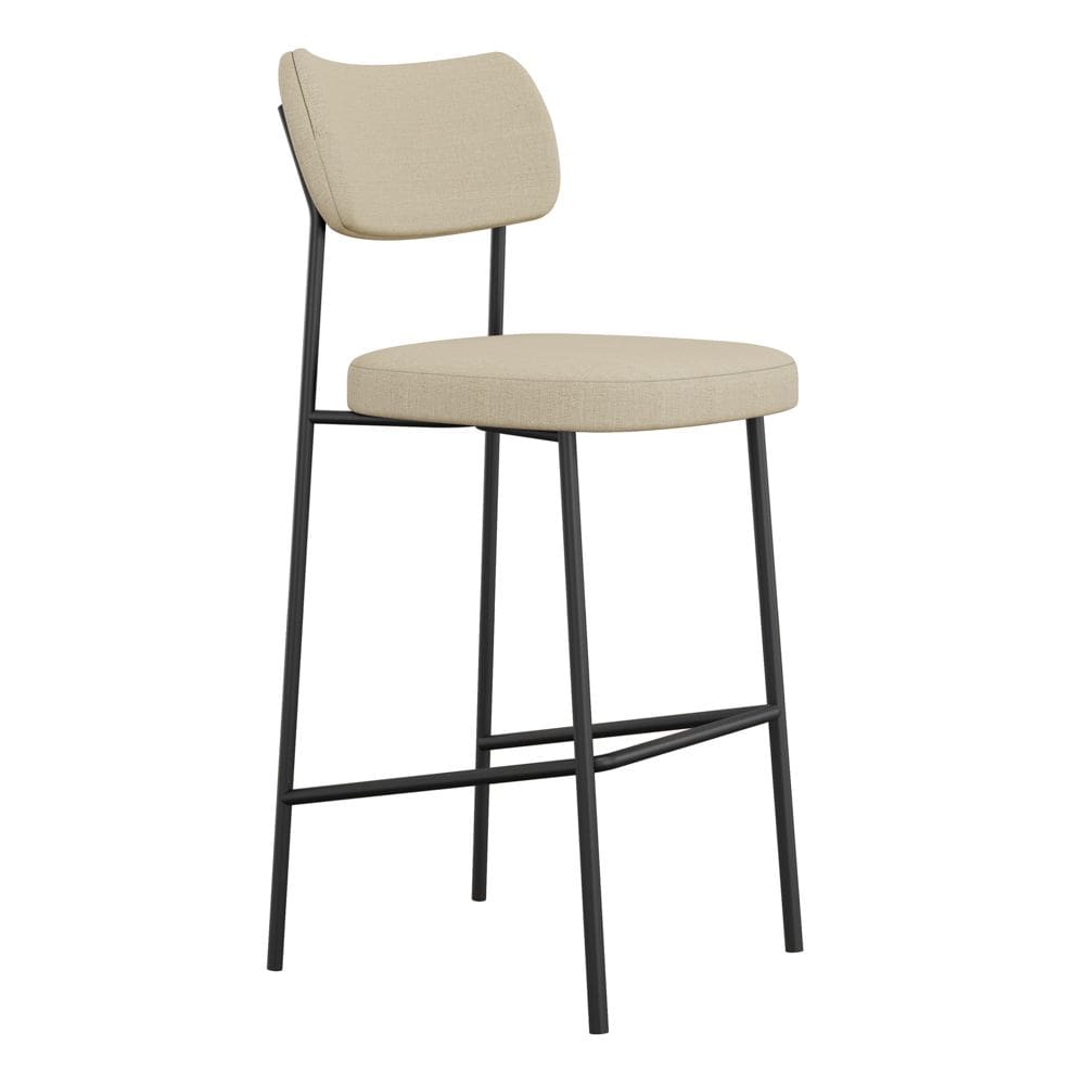 Banqueta Alta Para Cozinha Lila Estofada com Encosto Linho Bege - Desk Design