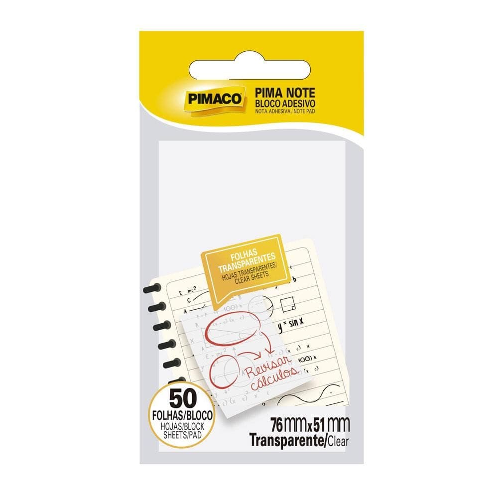 Bloco recado adesivo transparente 76x51mm 50 folhas Pimaco