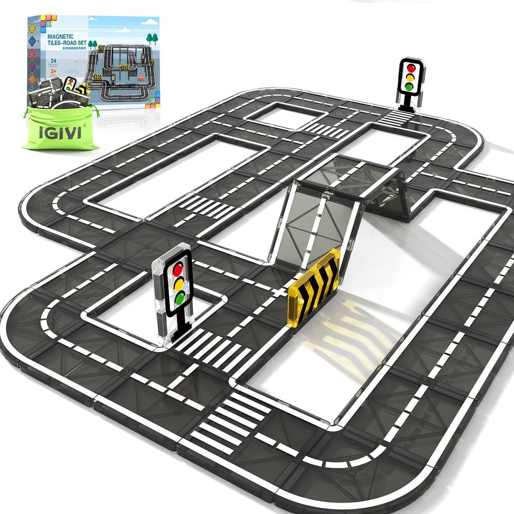 Pacote de expansão Magnetic Tiles Road IGIVI para crianças de 3 anos ou mais