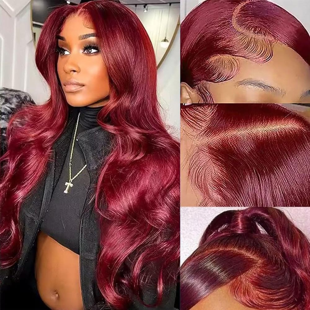 Perucas frontais de renda Diwionte 99J Burgundy Body Wave 22"