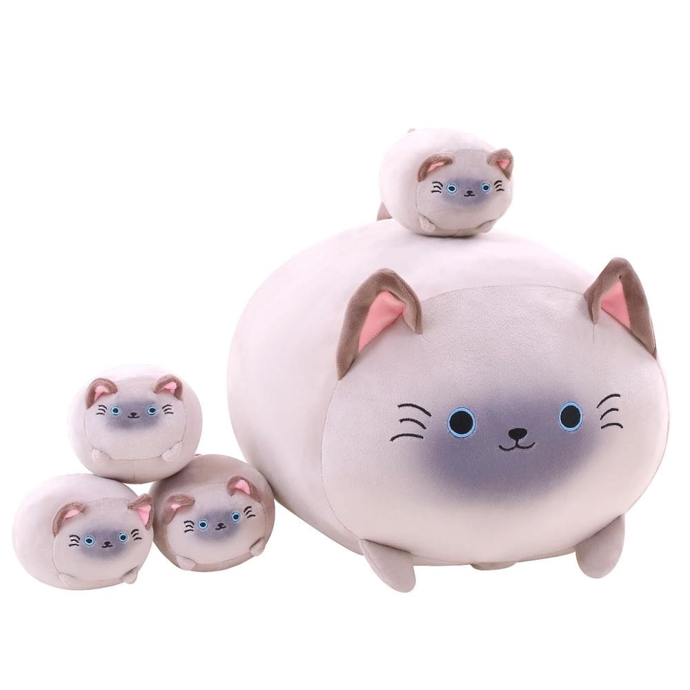 Brinquedo de pelúcia TOYSYM Siamese Cat com 4 bebês de pelúcia