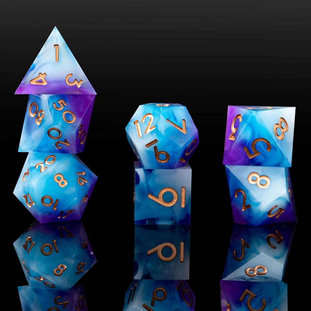 Conjunto de dados YEMEKO Sharp Edge, resina artesanal para jogos DND TTRPG