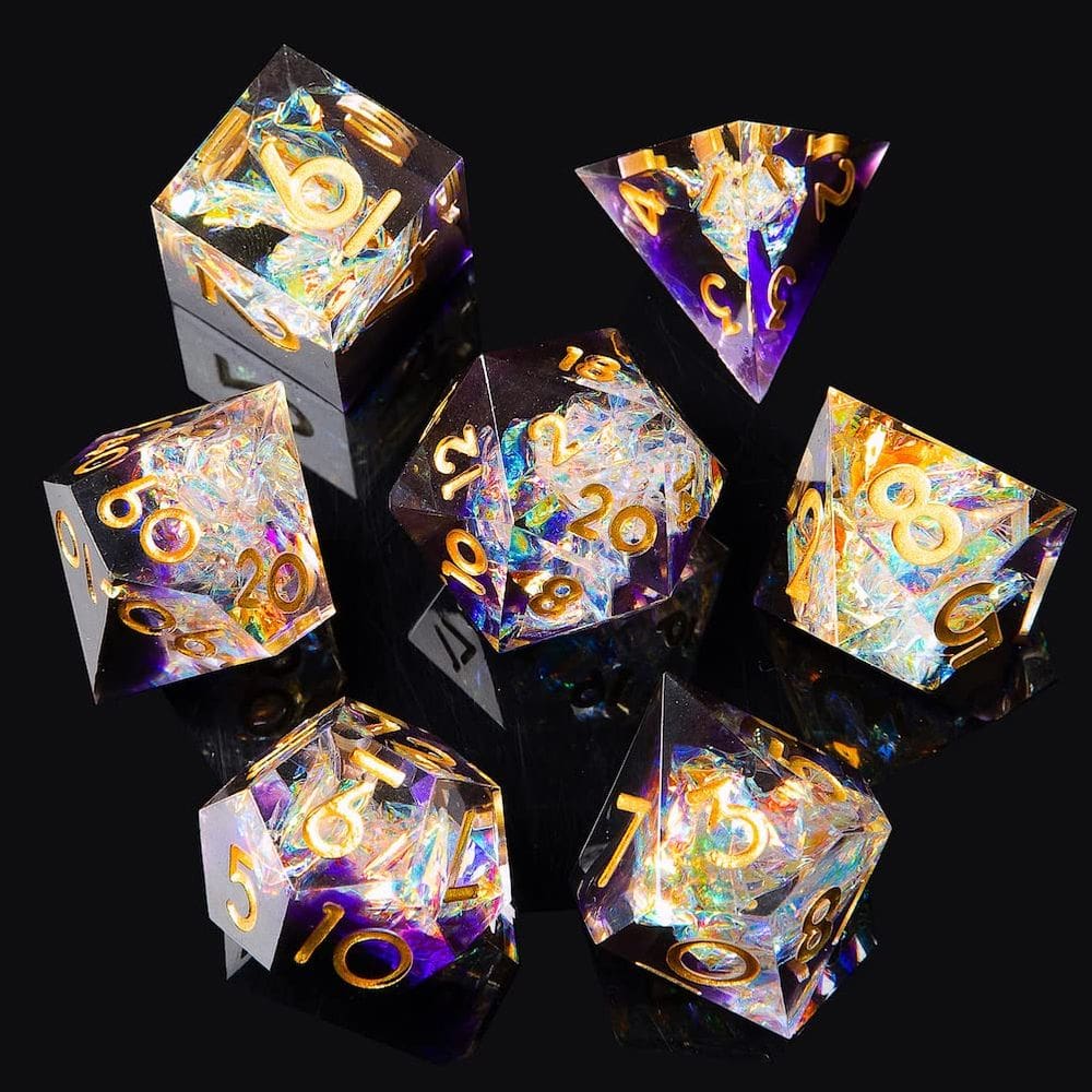 Conjunto de dados YEMEKO Sharp Edge, resina artesanal para DND TTRPG