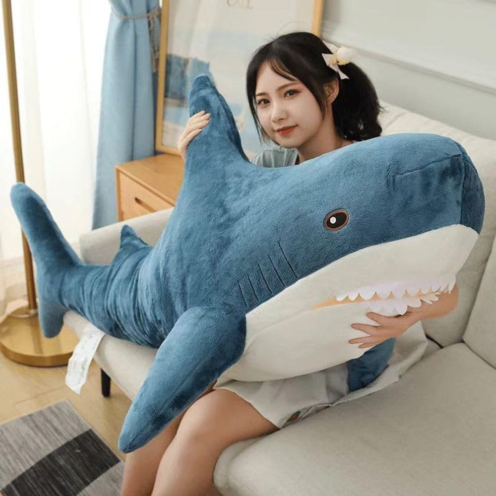Bicho de pelúcia Ryttir Giant Shark 100cm azul para crianças e mulheres