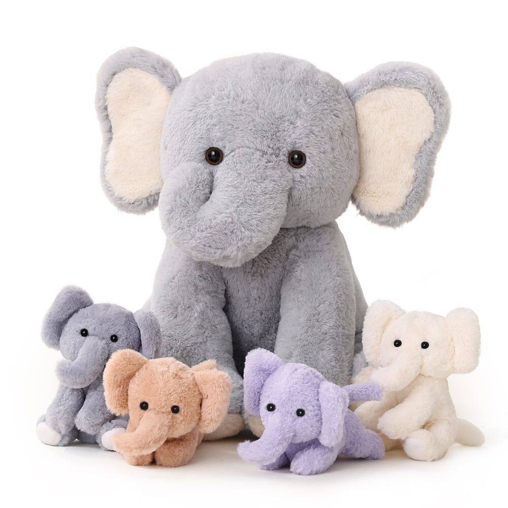 Conjunto de bichos de pelúcia Vposyako Elephant 1 mamãe com 4 bebês