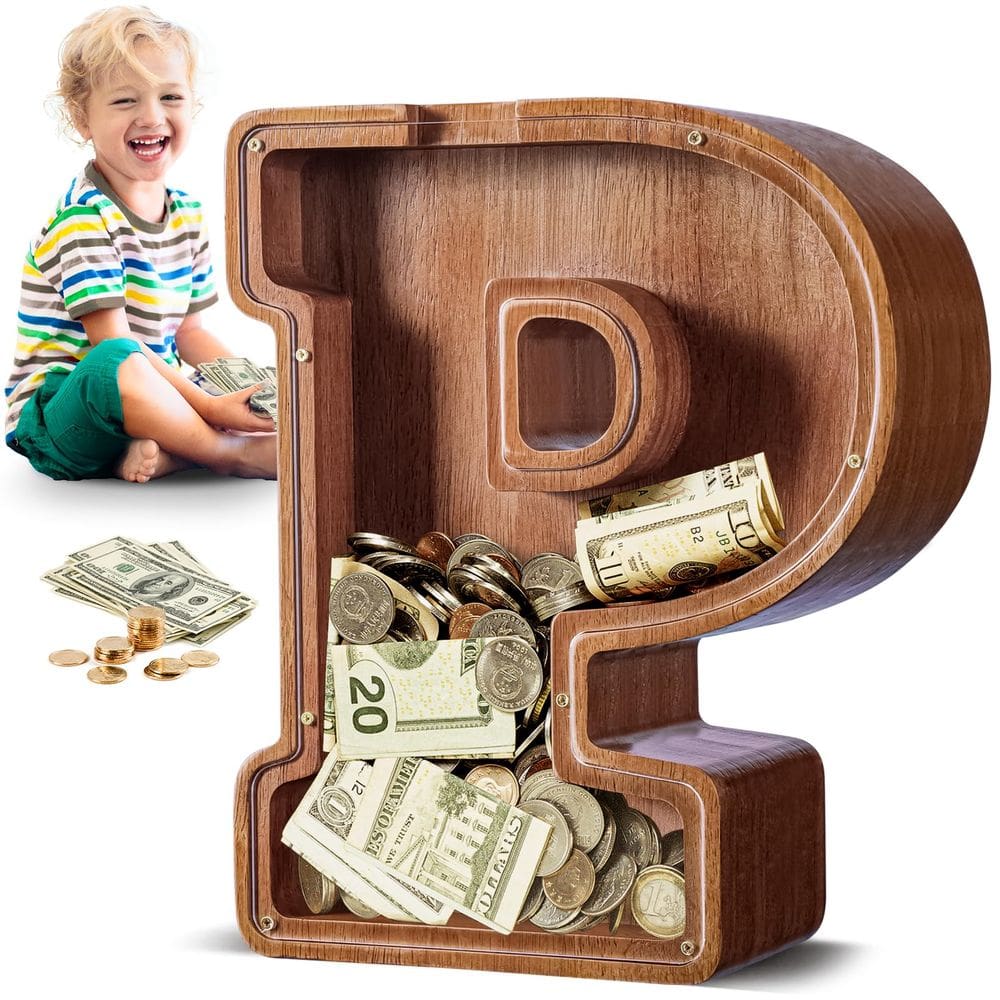 Letra grande de madeira A-Z do Piggy Bank Summidate para crianças e adultos