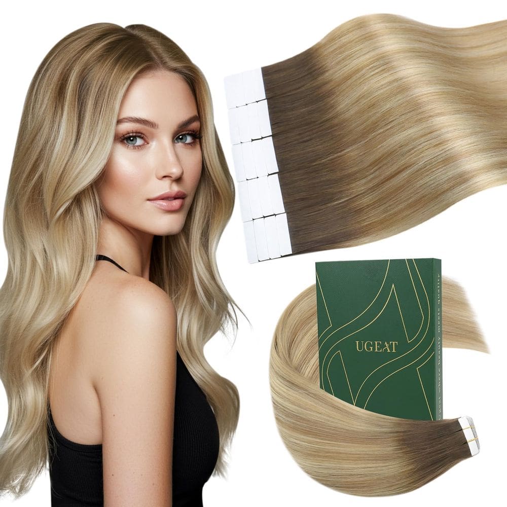 Fita adesiva em extensões de cabelo Ugeat Castanho escuro a castanho claro 50g