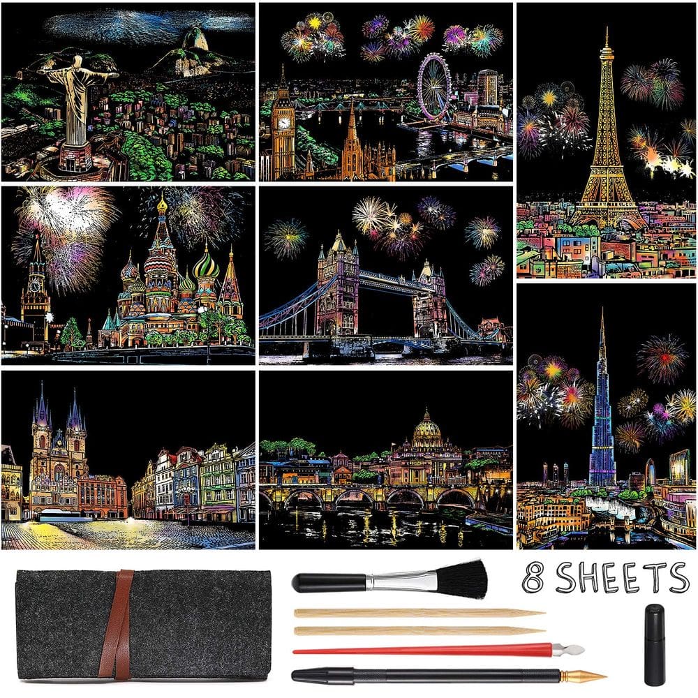 Kit de pintura Scratch Art MIASTAR Rainbow com 8 folhas A4