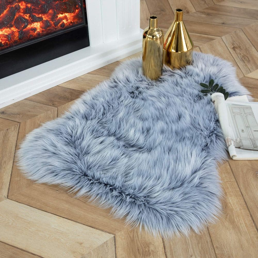 Tapete Ashler Faux Fur Fluffy Shaggy 60x90cm azul para quarto