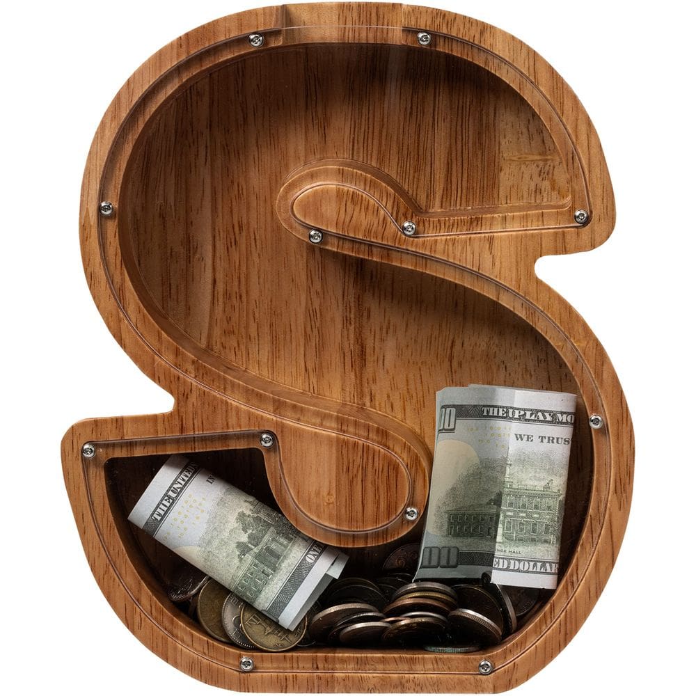 Piggy Bank ladenk 30 cm extra grande de madeira para crianças letra S