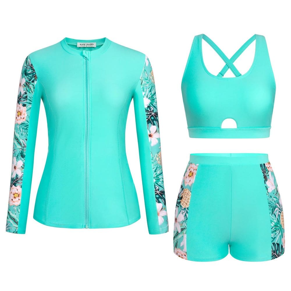 Fatos de banho Kate Kasin Rash Guard de manga comprida, 3 peças, 2GG, femininos