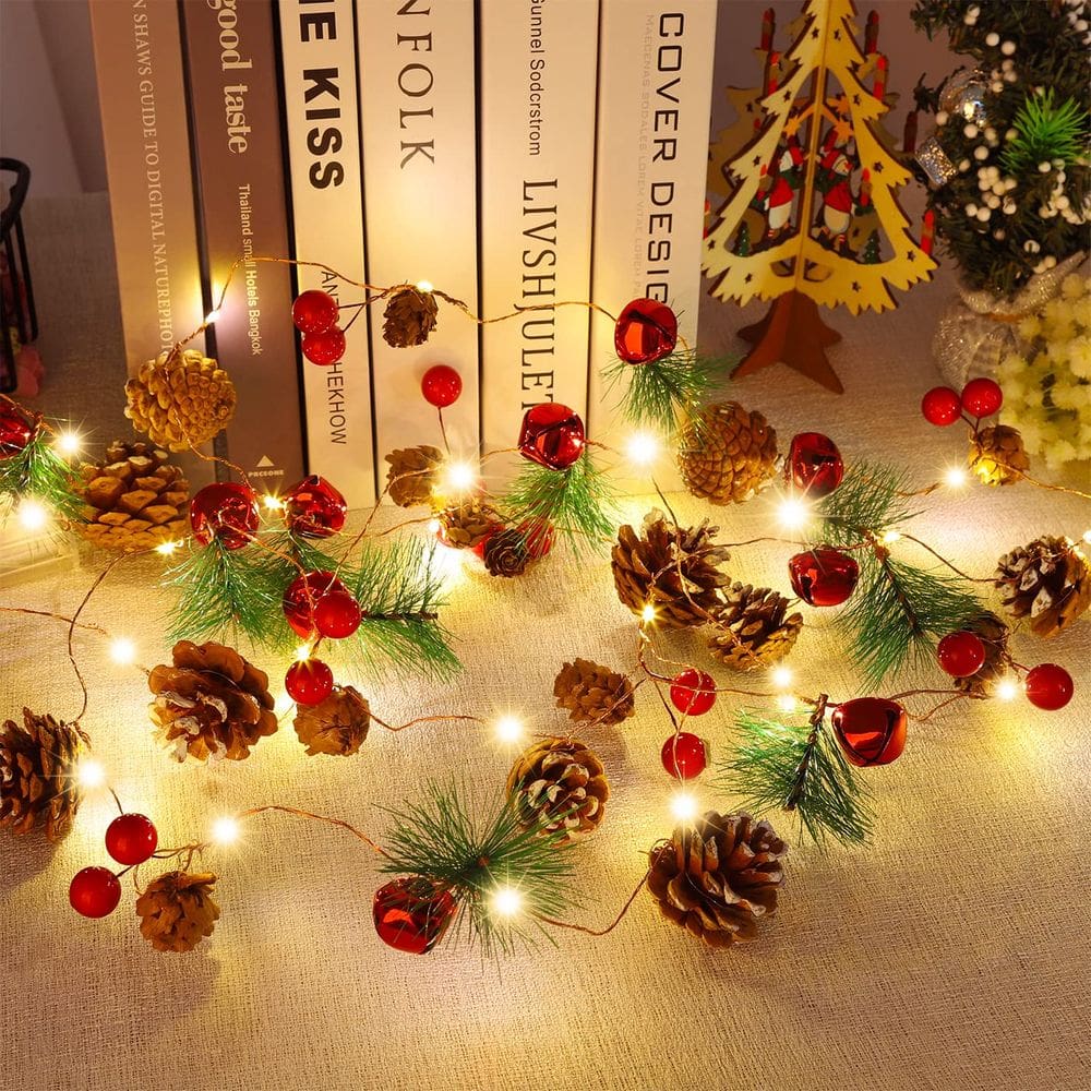 Guirlanda de Natal KITCADA 3m 30 LED Pine Cone Red Berry Lights