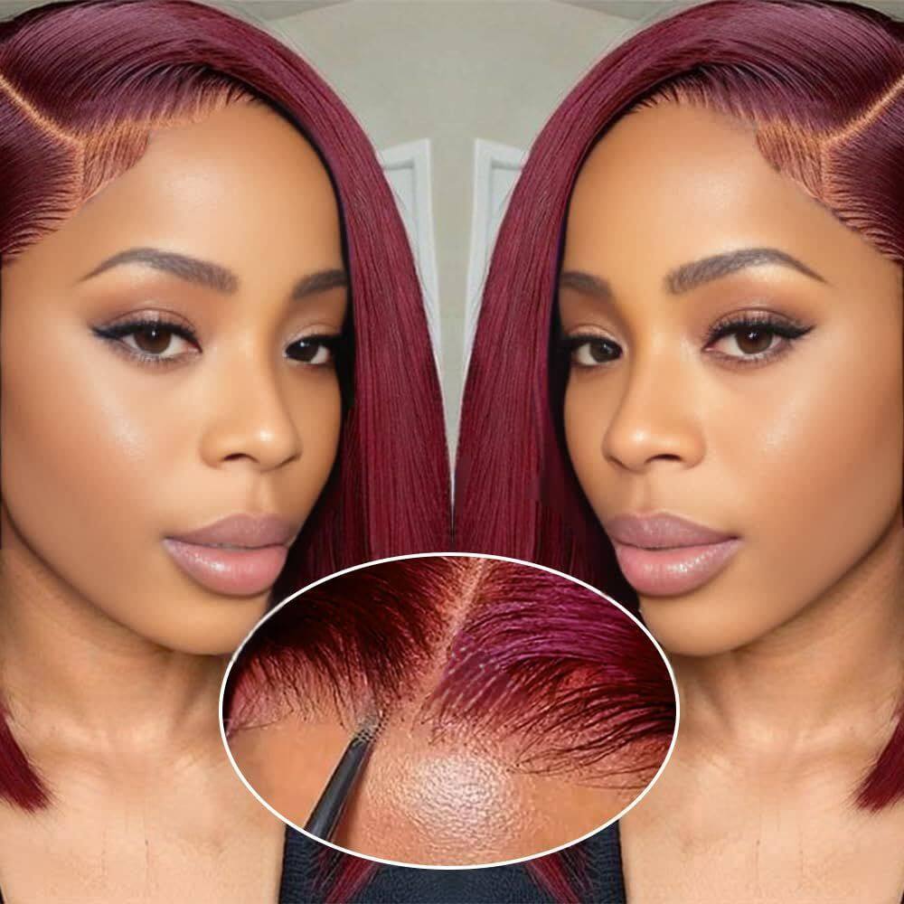Peruca GUDOZO 99J Burgundy Bob 25cm 200% Densidade de Cabelo Humano