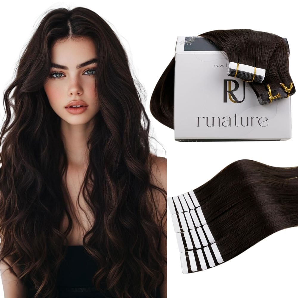 Extensões de cabelo RUNATURE Tape in Human Hair 14 cm, marrom escuro