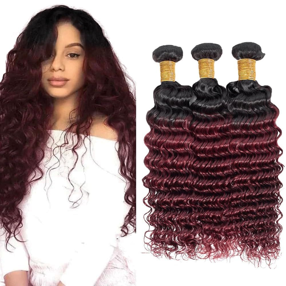 Pacotes de cabelo Raivide Burgundy Ombre Red Deep Wave 60cm