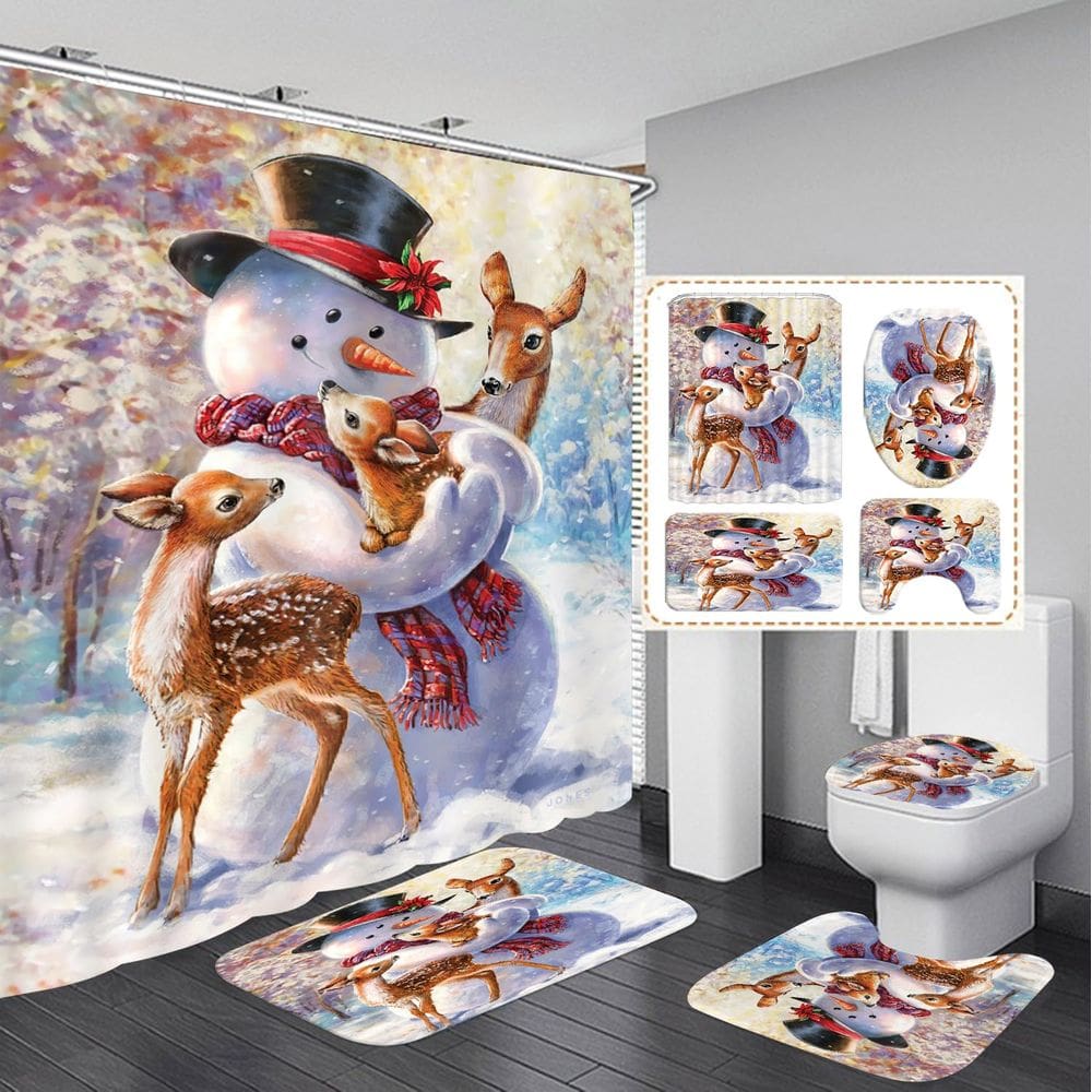 Conjunto de cortinas de chuveiro Hewego Christmas Snowman and Deer