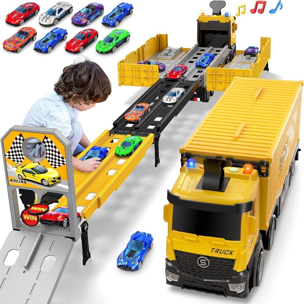 Toy Truck Race Track Carrier Diuerma com 8 carros de corrida para crianças a partir de 3 anos